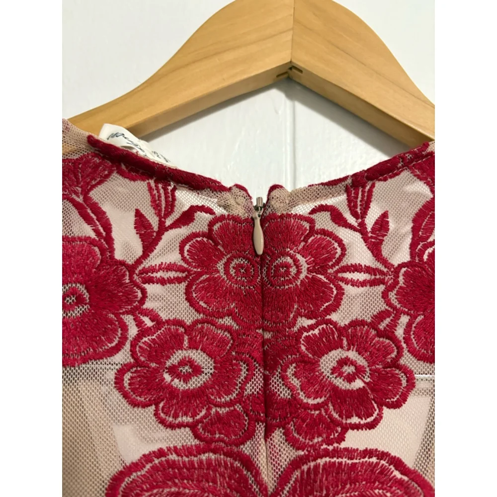 Women's For Love & Lemons Mini Dress XS Beige & Red Floral - Picture 6 of 7